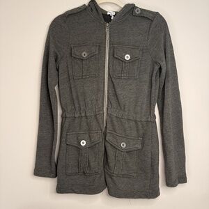 Splendid Womens Grey/Green Hooded Sweatshirt Utility Jacket Style Size Small